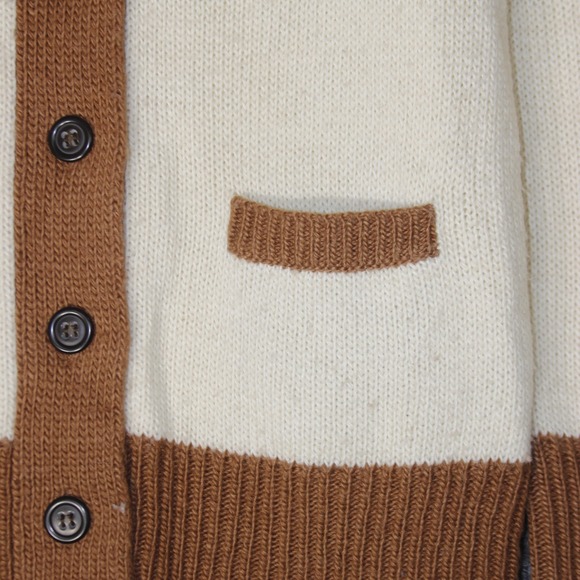 J Crew Shawl Collar Cardigan Sweater Womens L White Brown Mohair Wool Blend - Picture 2 of 6